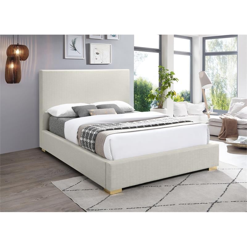 Maklaine Contemporary Rich Beige Linen Textured Fabric Full Bed