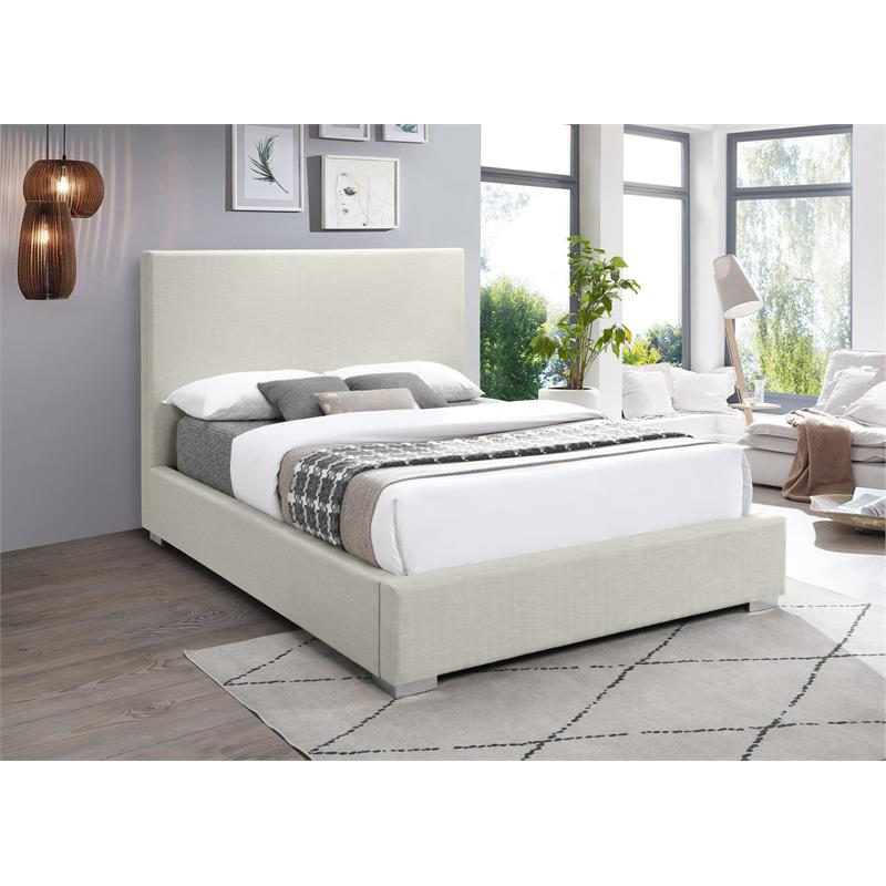 Maklaine Contemporary Rich Beige Linen Textured Fabric Full Bed
