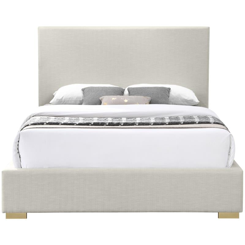 Maklaine Contemporary Rich Beige Linen Textured Fabric Full Bed