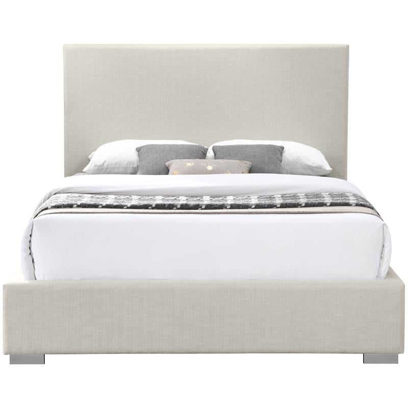 Maklaine Contemporary Rich Beige Linen Textured Fabric Full Bed