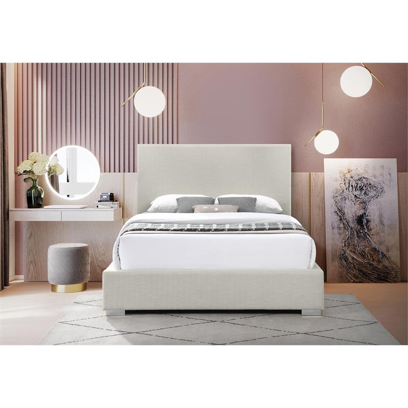 Maklaine Contemporary Rich Beige Linen Textured Fabric Full Bed