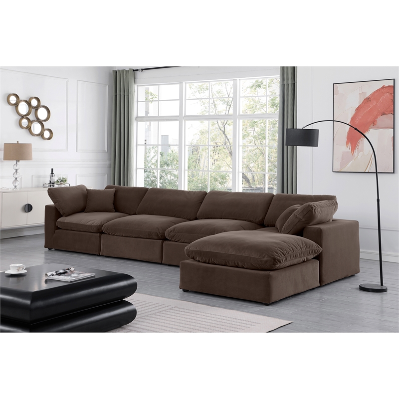 Maklaine Contemporary Soft Brown Velvet 5Pc Modular Sectional