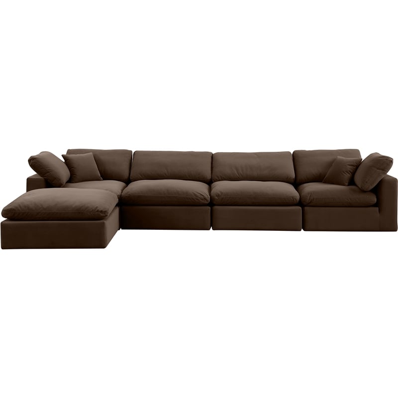 Maklaine Contemporary Soft Brown Velvet 5Pc Modular Sectional
