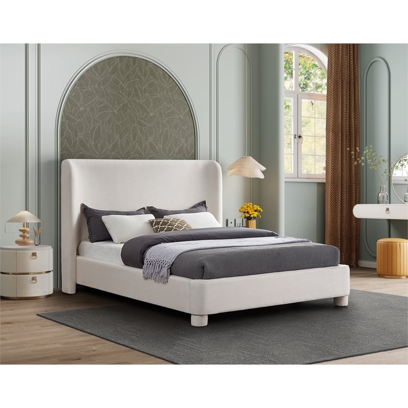 Maklaine Contemporary Cream Finish Linen Textured Fabric Full Bed