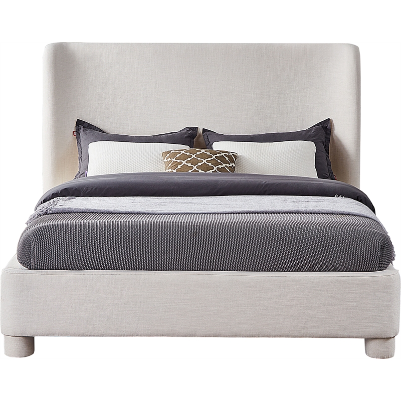 Maklaine Contemporary Cream Finish Linen Textured Fabric Full Bed