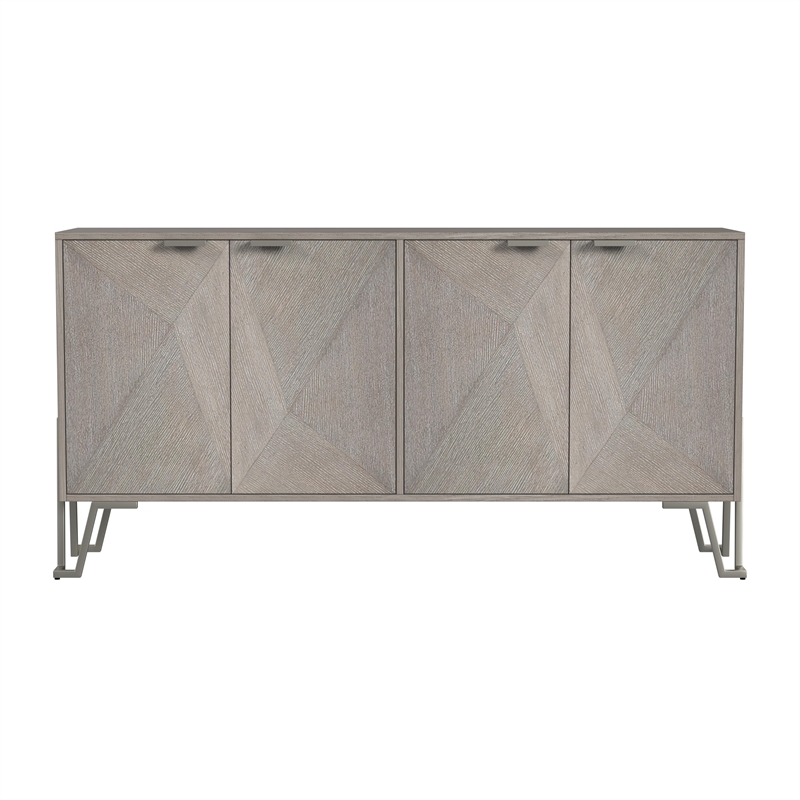 Maklaine Modern Wood Server in Light Gray and Brushed Nickel