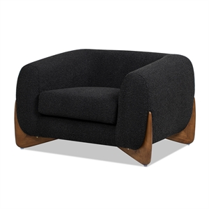 Maklaine Contemporary 44&quot Sherpa Arm Chair Ebony Black Boucle