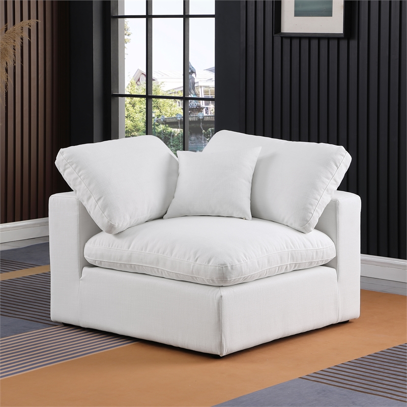 Maklaine Contemporary White Linen Textured Fabric Corner Chair