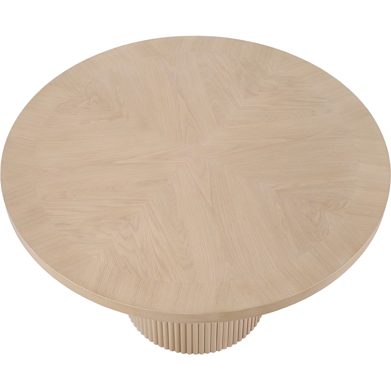 Maklaine Modern Round Natural Oak Wood Veneer Top Dining Table
