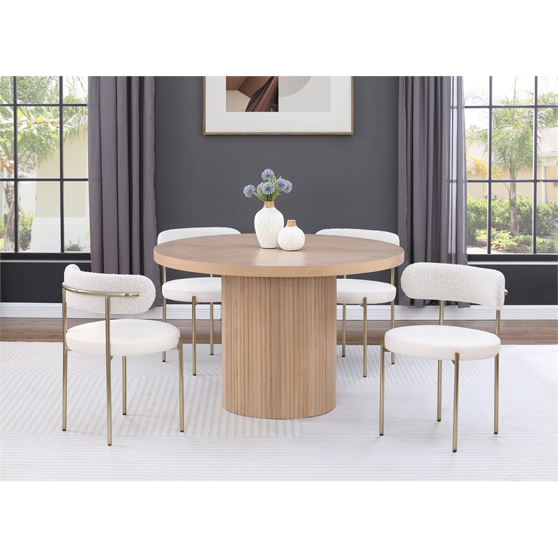 Maklaine Modern Round Natural Oak Wood Veneer Top Dining Table