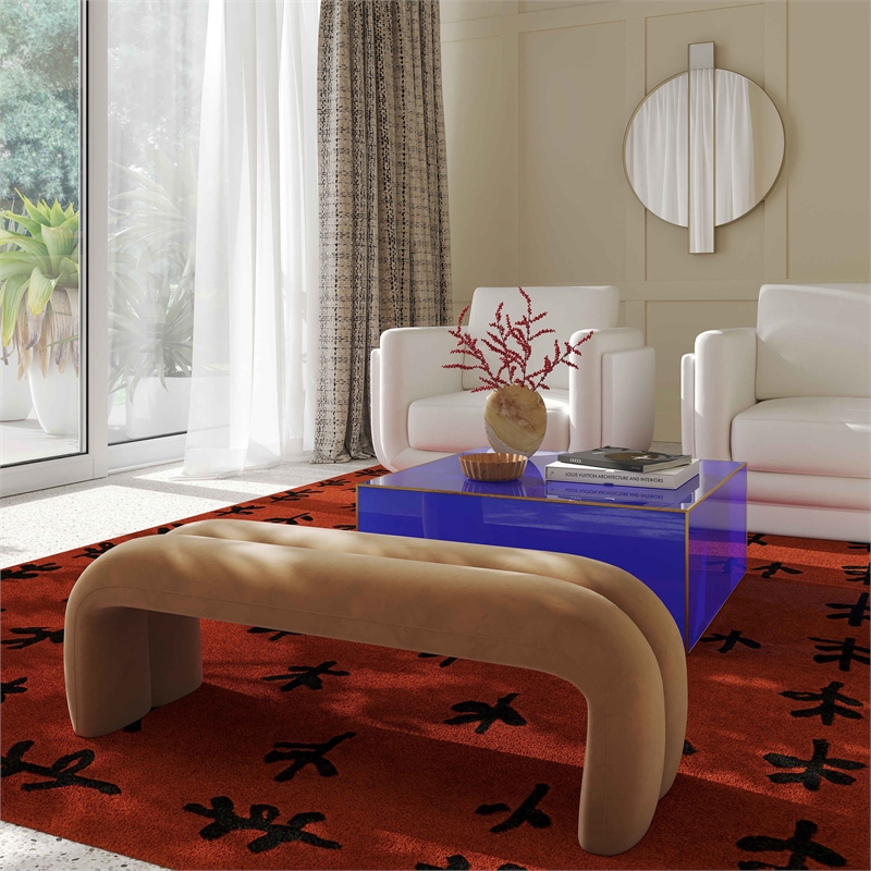 Maklaine Velvet Taupe Bench Rectangular 56