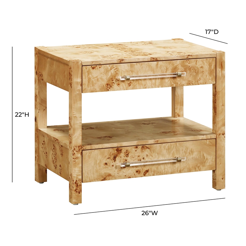 Maklaine Engineered Wood Natural Brown Nightstand Rectangular Unassembled