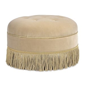 Maklaine Upholstered Fawn Brown Ottoman Round Buttoned 24&quot Assembled