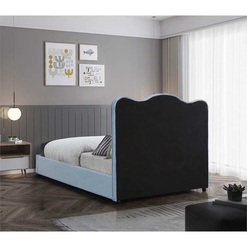 Maklaine Contemporary Light Blue Linen Textured Fabric Queen Bed