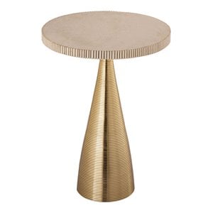 Maklaine 21&quotH Transitional Aluminum and Stone Side Table in Gold