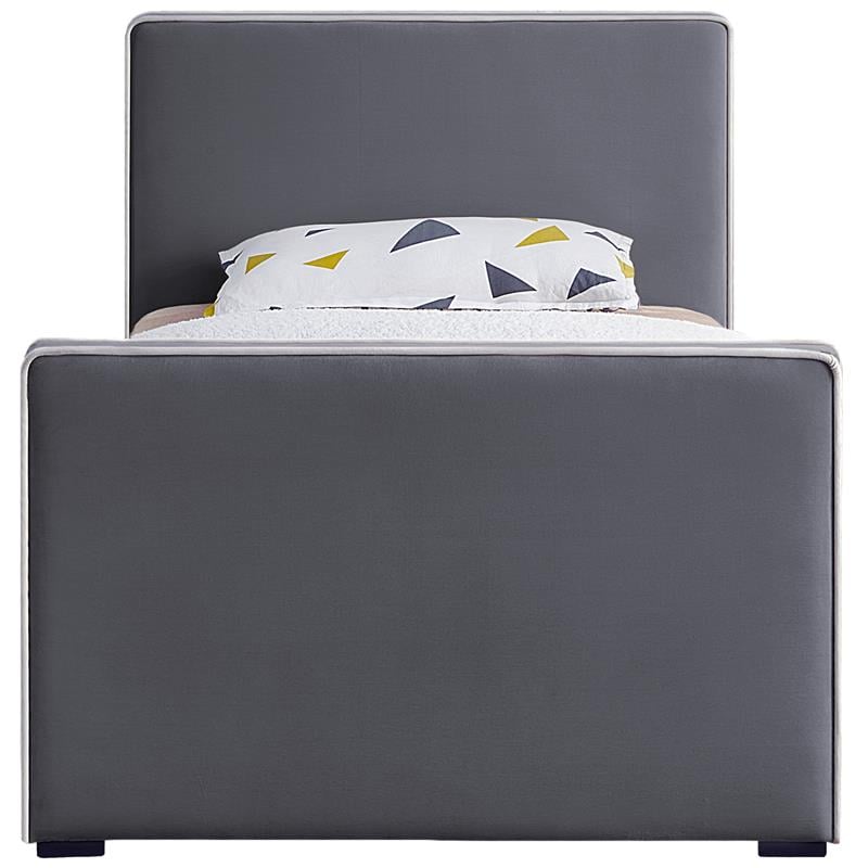 Maklaine Velvet Gray Bed Twin Contemporary 42