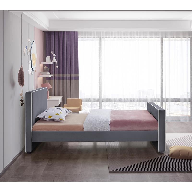 Maklaine Velvet Gray Bed Twin Contemporary 42