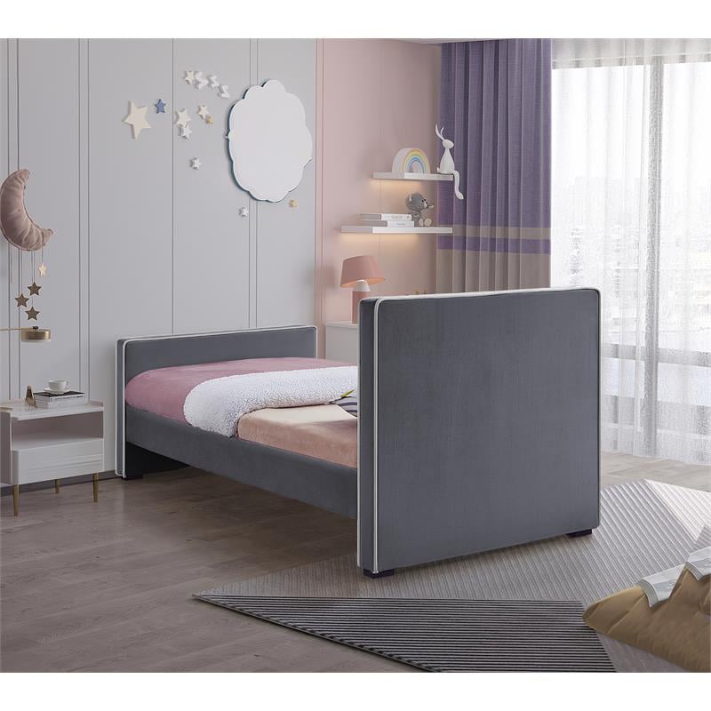 Maklaine Velvet Gray Bed Twin Contemporary 42