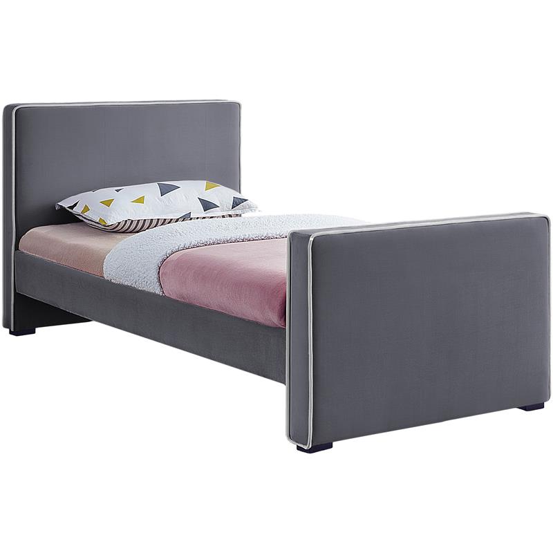 Maklaine Velvet Gray Bed Twin Contemporary 42