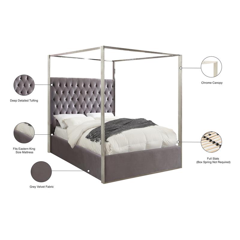Maklaine Contemporary Deep Detailed Tufted Velvet King Bed in Gray