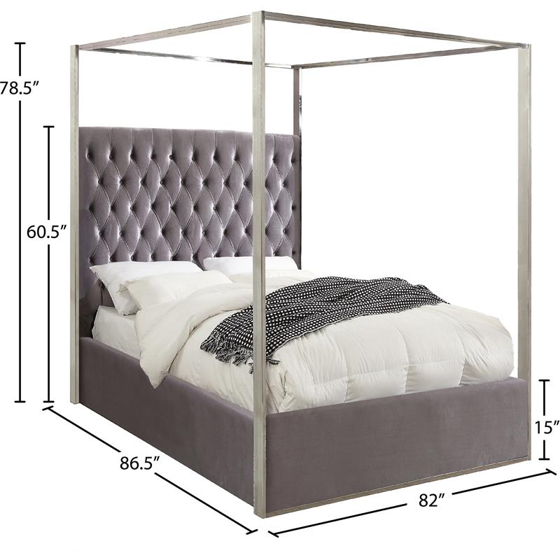 Maklaine Contemporary Deep Detailed Tufted Velvet King Bed in Gray