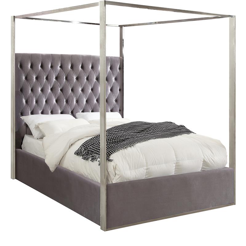 Maklaine Contemporary Deep Detailed Tufted Velvet King Bed in Gray