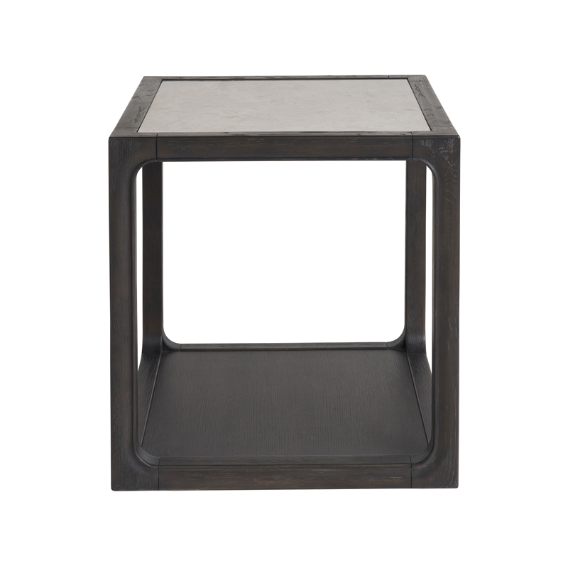 Maklaine Set of 2 Oak Wood End Table with Inset Stone Top in Black