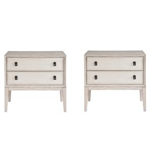 Maklaine Set of 2 Two Drawer Nightstand in Gray Oak Wood with 2 USBs