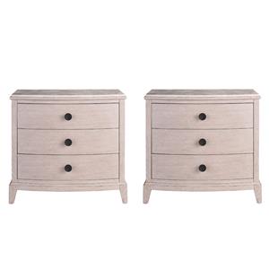 Maklaine Set of 2 Stone Top Three Drawer Nightstand in Gray Oak Wood