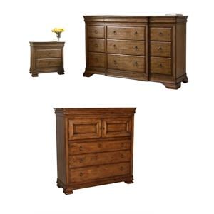 Maklaine Set of 3 Nightstand & Drawer Dresser & Dressing Chest in Cognac
