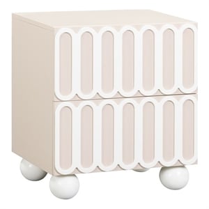 Maklaine Transitional Solid Wood 2-Drawers Motif Taupe Nightstand