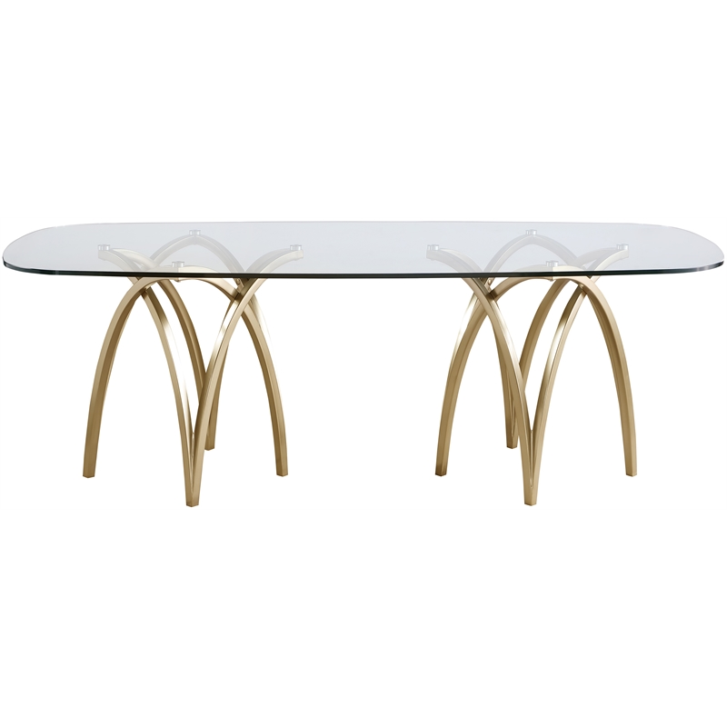 Maklaine Contemporary Brushed Brass Glass Top and Gold Legs Metal Dining Table