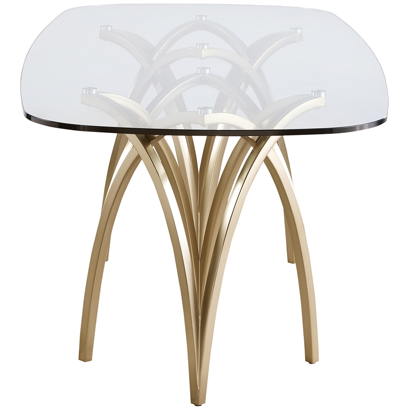 Maklaine Contemporary Brushed Brass Glass Top and Gold Legs Metal Dining Table