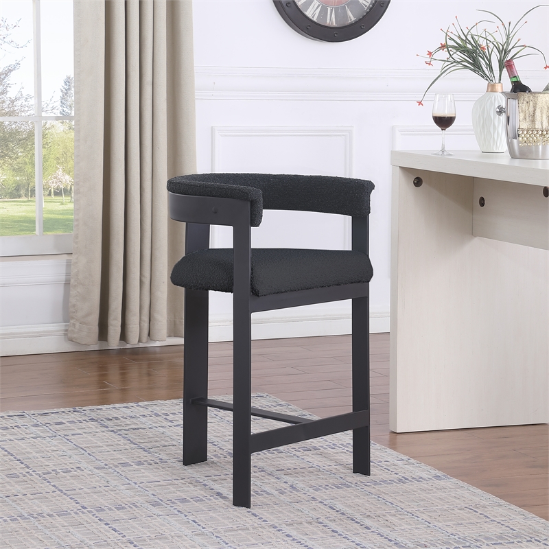 Maklaine Contemporary Black Boucle Fabric Counter Stool (Set of 2)