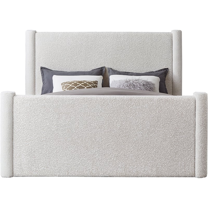 Maklaine Contemporary Solid Wood Inner Frame Cream Boucle Fabric King Bed