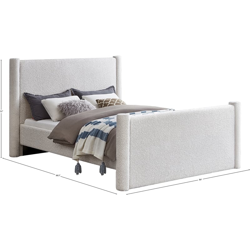 Maklaine Contemporary Solid Wood Inner Frame Cream Boucle Fabric King Bed