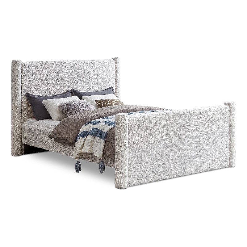 Maklaine Contemporary Solid Wood Inner Frame Cream Boucle Fabric King Bed
