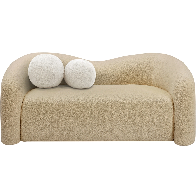 Maklaine Contemporary Beige Faux Shearling Teddy Fabric Loveseat