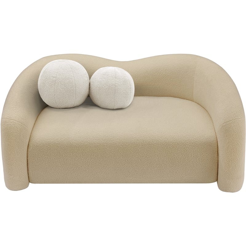 Maklaine Contemporary Beige Faux Shearling Teddy Fabric Loveseat
