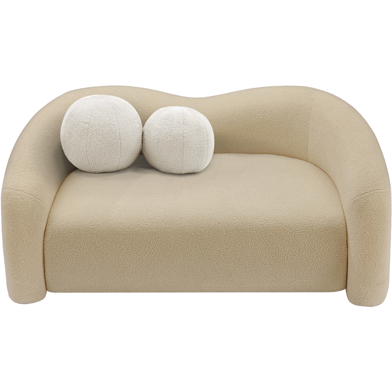 Maklaine Contemporary Beige Faux Shearling Teddy Fabric Loveseat