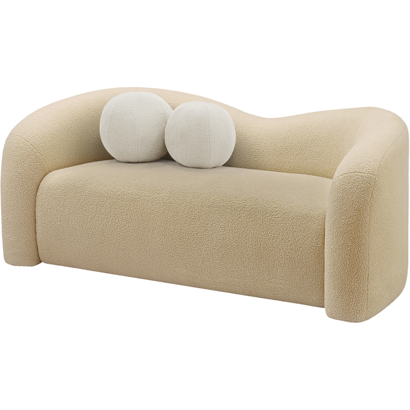Maklaine Contemporary Beige Faux Shearling Teddy Fabric Loveseat