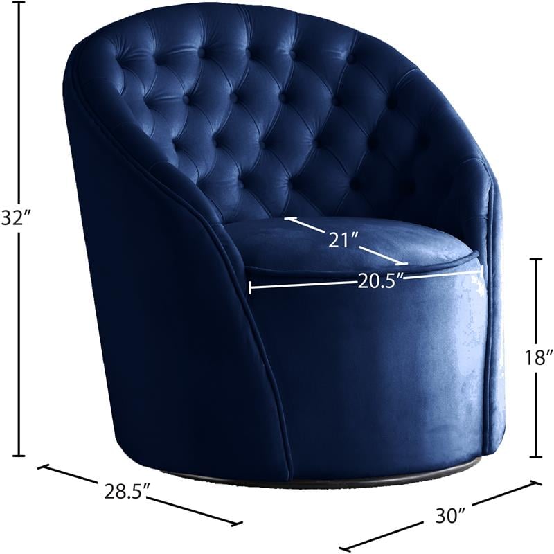 Maklaine Contemporary Upholstered Navy Velvet Swivel Accent Chair
