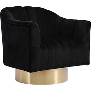 Maklaine Contemporary Upholstered Black Velvet Swivel Accent Chair