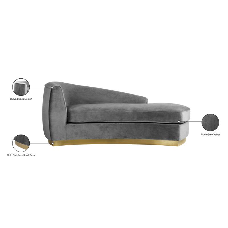 Maklaine Contemporary Curved Back Velvet Chaise in Gray and Gold