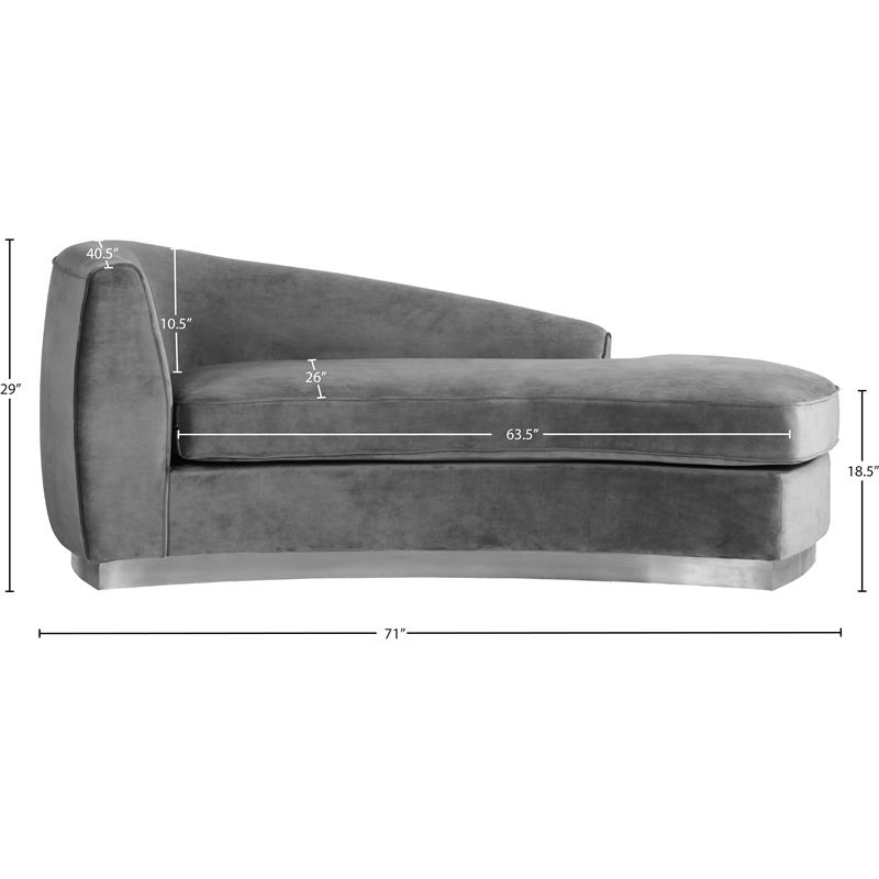 Maklaine Contemporary Upholstered Gray Velvet Chaise with Stainless Steel Base