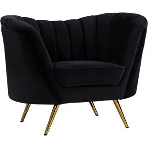 Maklaine Contemporary Upholstered Black Velvet Chair with Stainless Steel Legs