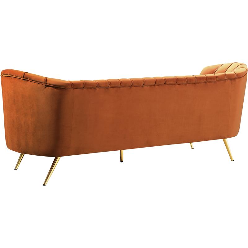 Maklaine Contemporary Upholstered Cognac Velvet Sofa with Stainless Steel Legs