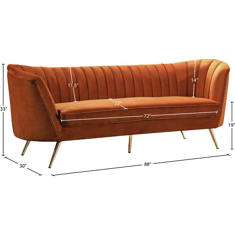 Maklaine Contemporary Upholstered Cognac Velvet Sofa with Stainless Steel Legs