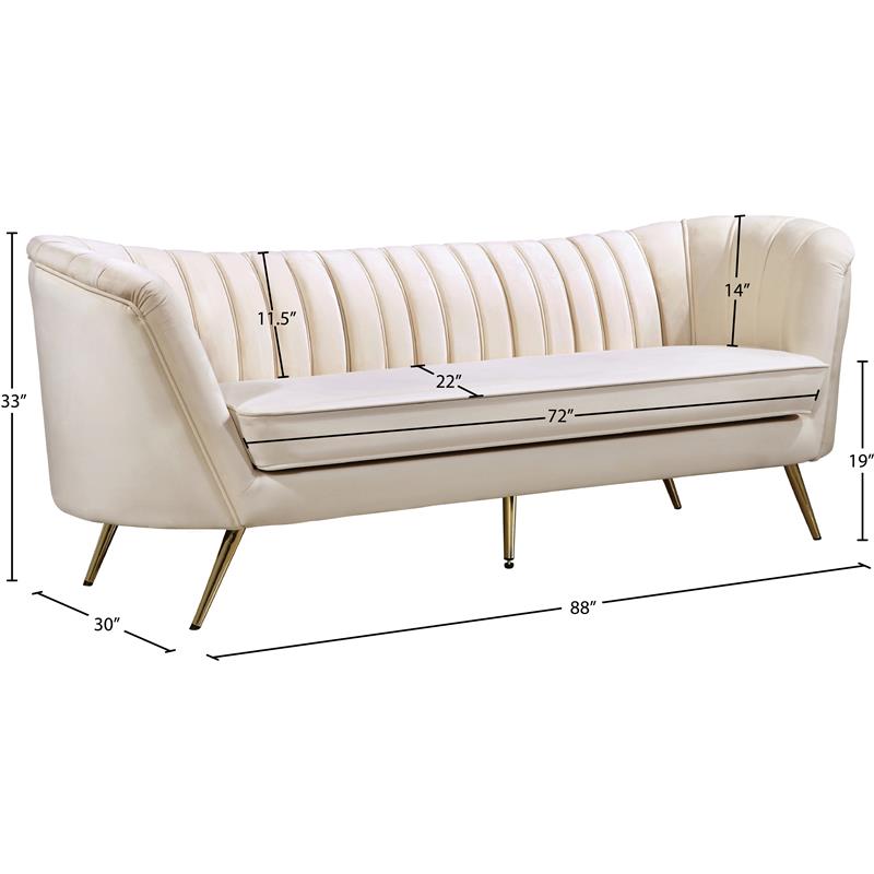 Maklaine Contemporary Upholstered Cream Velvet Sofa with Stainless Steel Legs