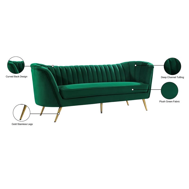 Maklaine Contemporary Upholstered Green Velvet Sofa with Stainless Steel Legs
